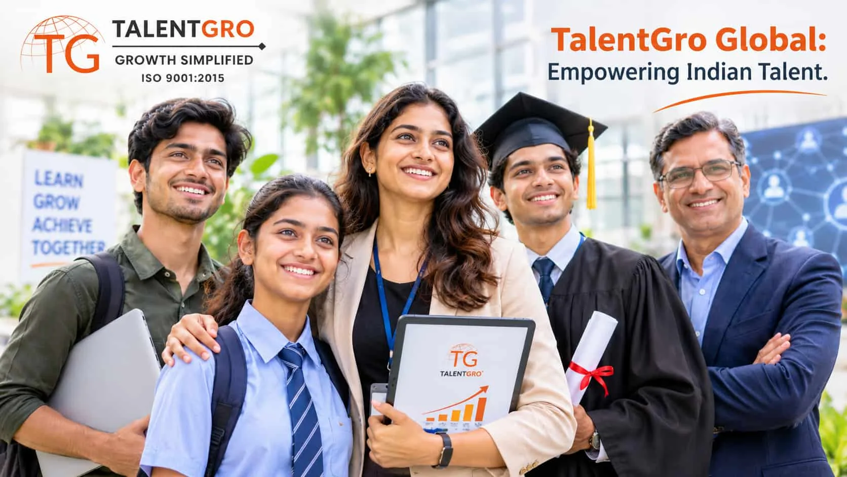 talentgro-global-banner-featuring-diverse-indian-students-a-graduate-a-professional-with-a-tablet-and-a-mentor-with-the-text-empowering-indian-talent