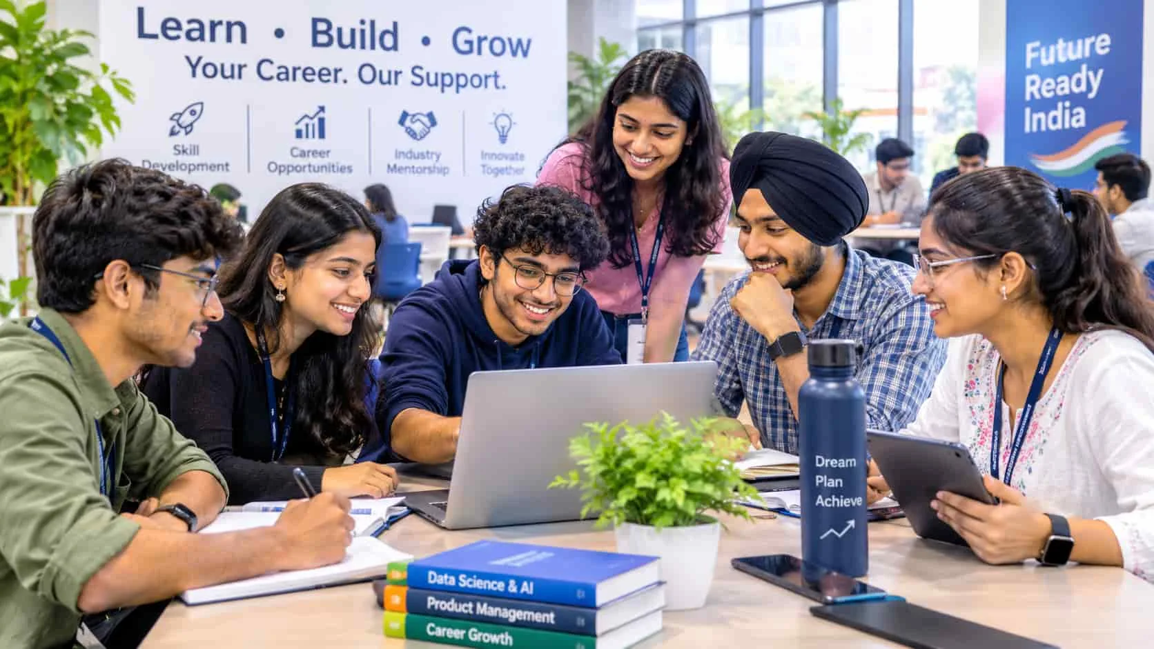 group-of-diverse-indian-students-collaborating-around-a-laptop-at-a-study-table-with-career-guidance-posters-in-the-background